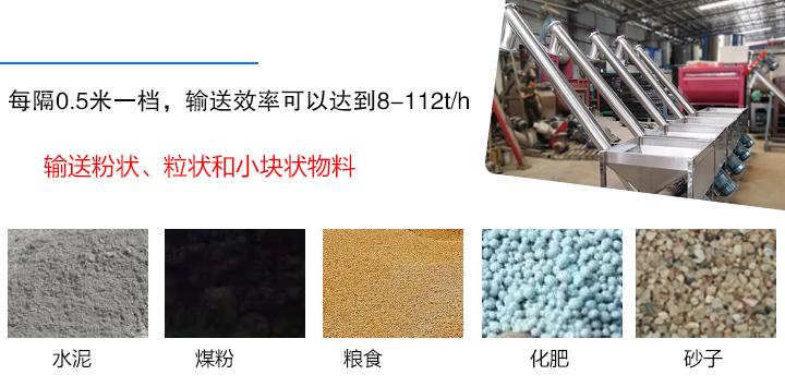 輸送粉狀、粒狀和小塊狀物料，如水泥、煤粉、糧食、化肥、灰渣、砂子等